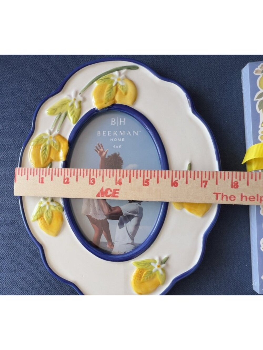 Lemon 4 x 6 Frame & Memo Pad & Pen Set Ceramic Blue Yellow Gift Birthday Hostess - Picture 9 of 9